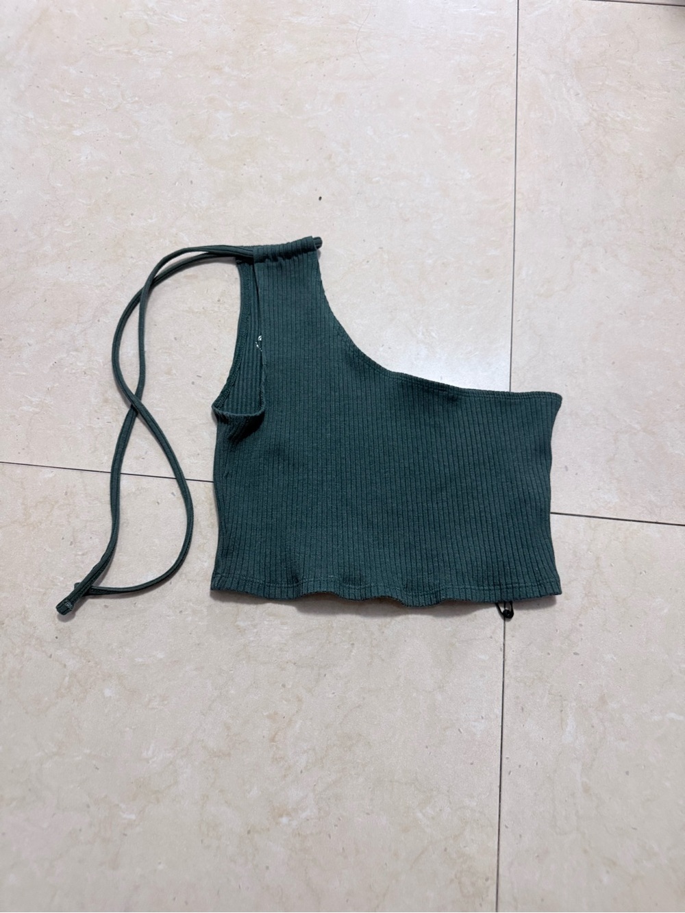aerie One-Shoulder Ribbed Crop Top - Forest Green